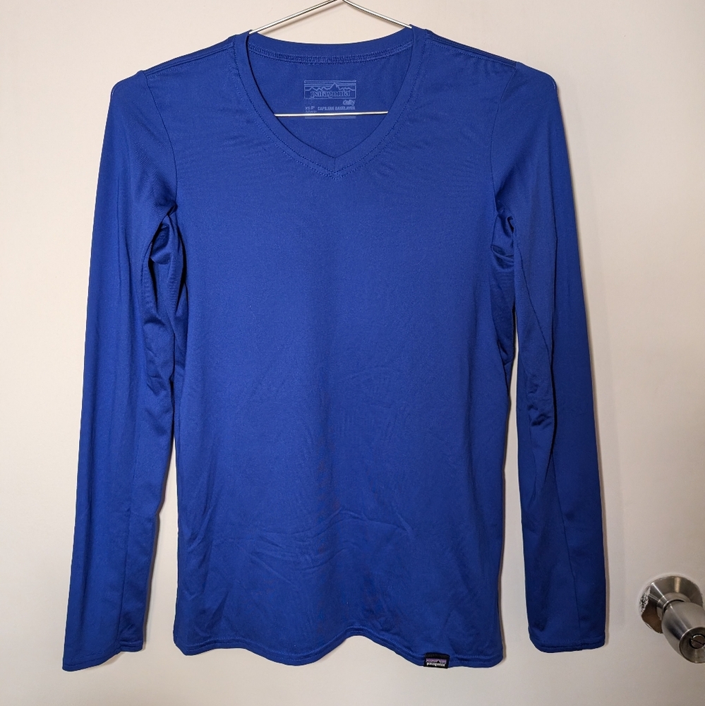 Patagonia Blue Long Sleeve V-Neck Shirt
